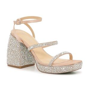 Betsey Johnson Rhinestone Jany Platforms 11 Magic Silver Champagne Sandals